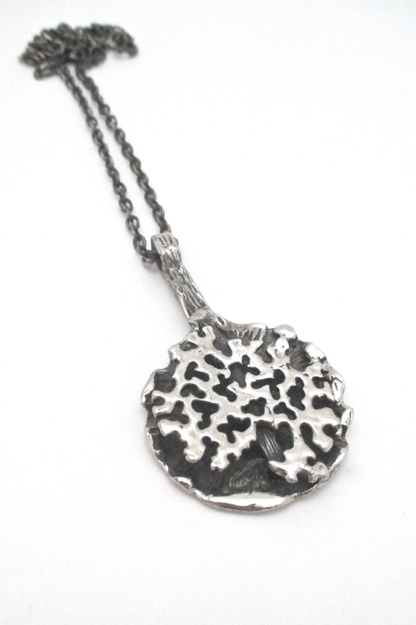 Robert Larin Canada vintage brutalist pewter pendant necklace wearable sculpture