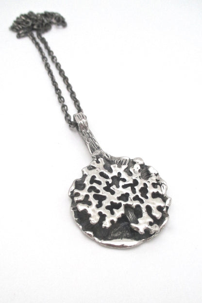 Robert Larin Canada vintage brutalist pewter pendant necklace wearable sculpture