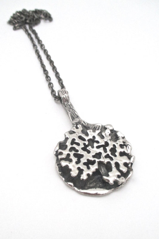 Robert Larin Canada vintage brutalist pewter pendant necklace wearable sculpture