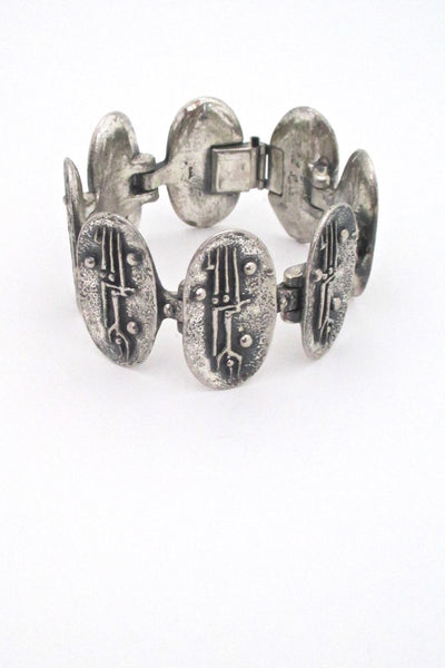 Robert Larin Canada vintage brutalist pewter panel link bracelet mid century design