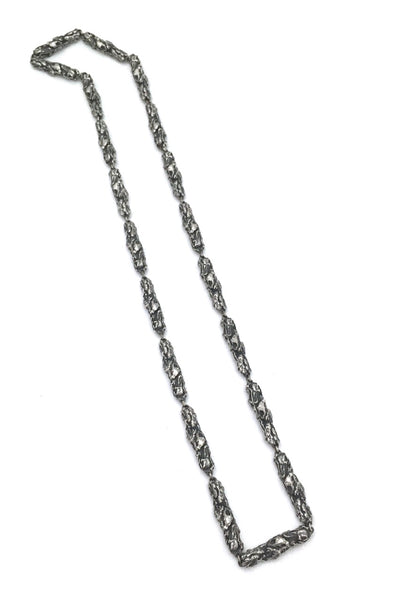 Robert Larin Canada vintage brutalist pewter 2 in 1 double sided long link chain necklace Canadian design jewellery