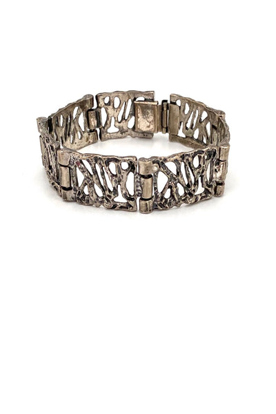 Robert Larin Canada vintage brutalist pewter openwork panel link bracelet