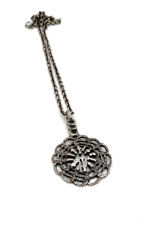 Robert Larin Canada vintage brutalist pewter openwork pendant necklace