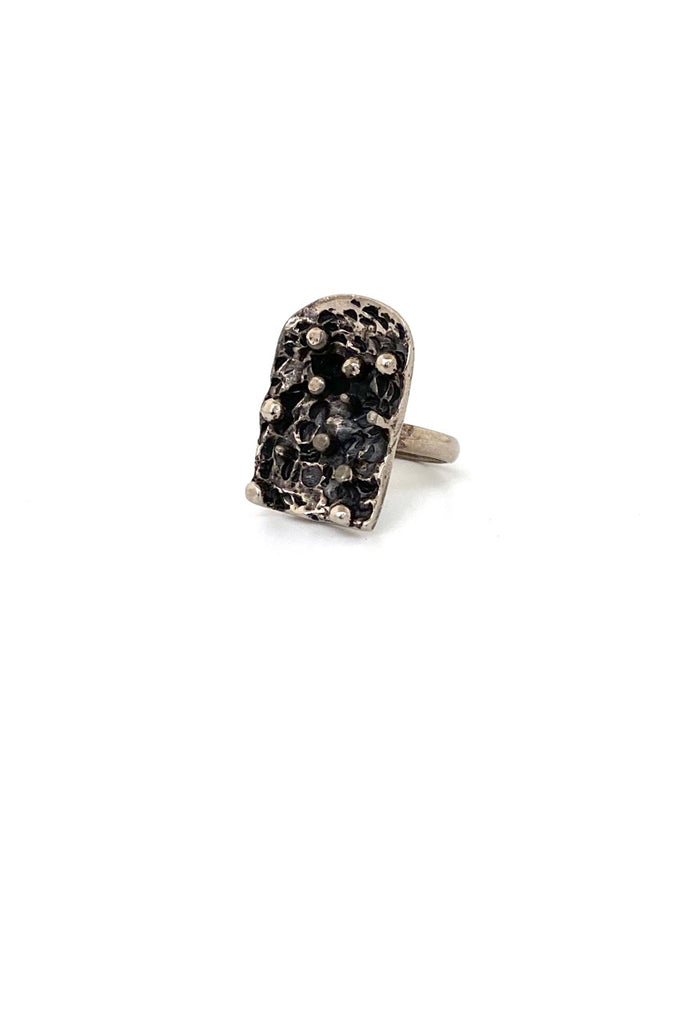 Robert Larin Canada vintage brutalist pewter dimensional ring Canadian jewelry design