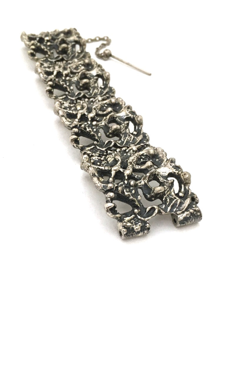 Robert Larin Canada vintage large brutalist pierced pewter link bracelet modernist jewelry design