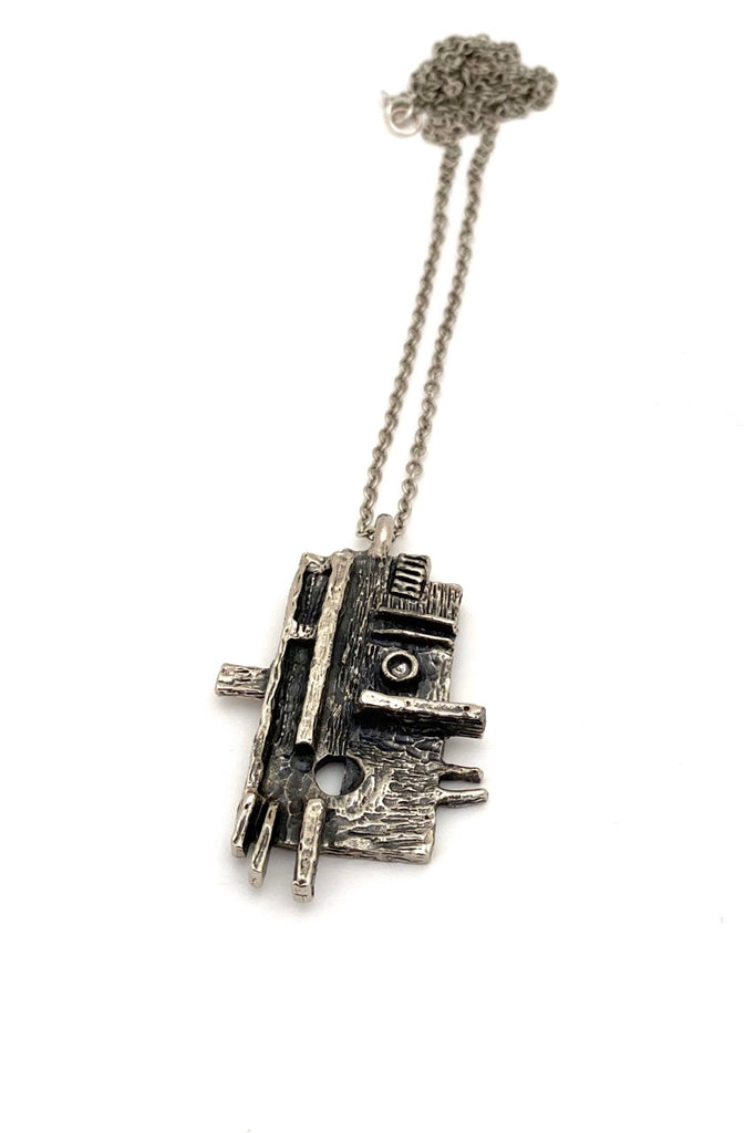 Robert Larin Canada vintage brutalist pewter pendant necklace Canadian Modernist jewelry design