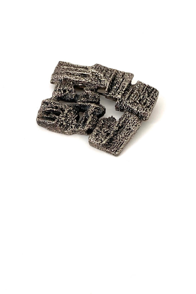 Robert Larin Canada vintage brutalist pierced pewter large brooch Canadian Modernist jewelry design