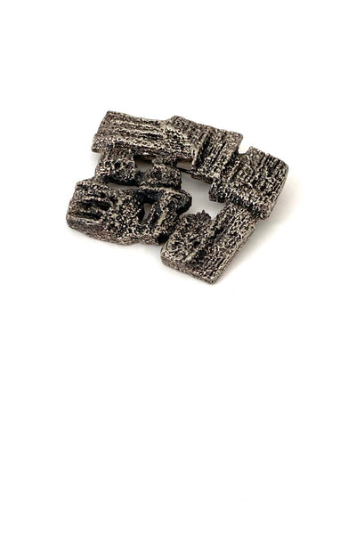 Robert Larin Canada vintage brutalist pierced pewter large brooch Canadian Modernist jewelry design