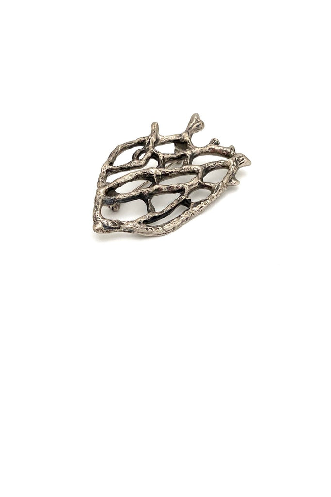 Robert Larin Canada vintage large brutalist pewter openwork brooch