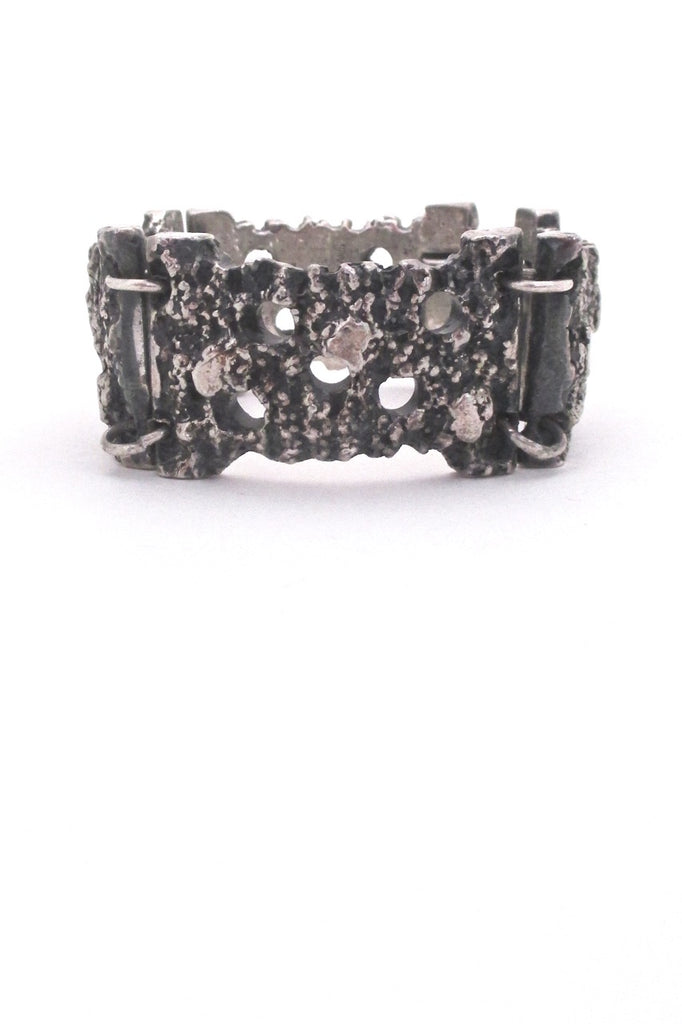Robert Larin Canada vintage textured and pierced pewter panel link bracelet