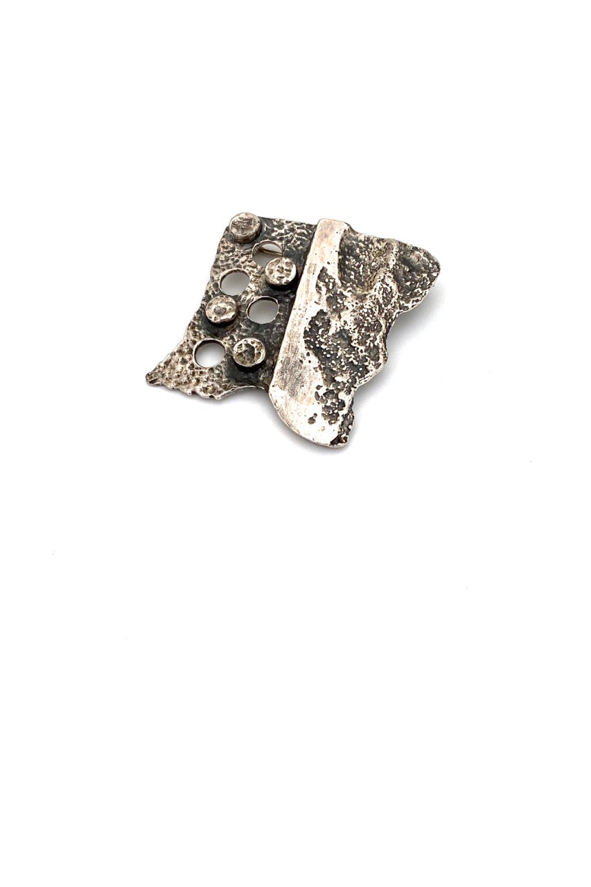 Robert Larin Canada vintage brutalist pewter textured raised dots brooch