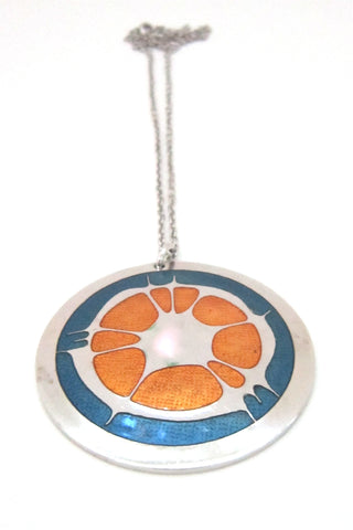 Robert Gervais Canada vintage modernist enamel orange splash pendant necklace