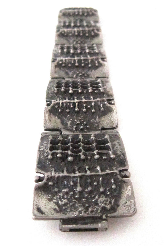 Robert Larin Canada brutalist pewter lichen and windows panel link bracelet