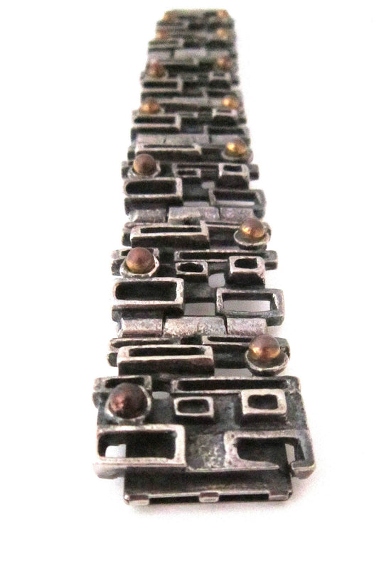Robert Larin Canada brutalist pewter and bronze windows bracelet