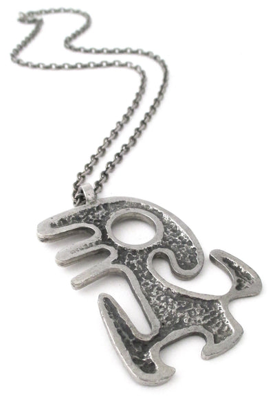 Robert Larin Canada vintage brutalist pewter Miro man pendant necklace
