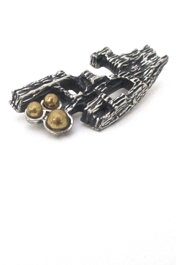 Robert Larin Canada vintage brutalist bronze and pewter openwork brooch