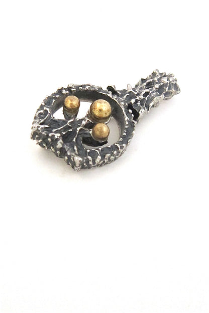 Robert Larin Canada vintage brutalist pewter bronze trio modernist brooch