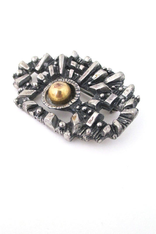 Robert Larin Canada brutalist pewter and bronze cubist smash brooch