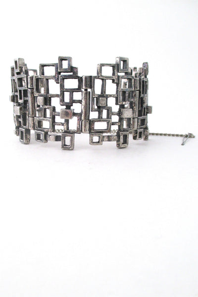 Robert Larin Canada large vintage cubist windows brutalist pewter bracelet