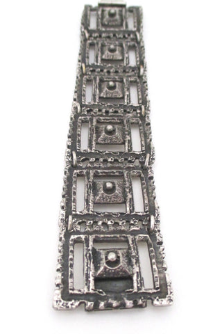 Robert Larin Canada vintage brutalist pewter large panel link bracelet