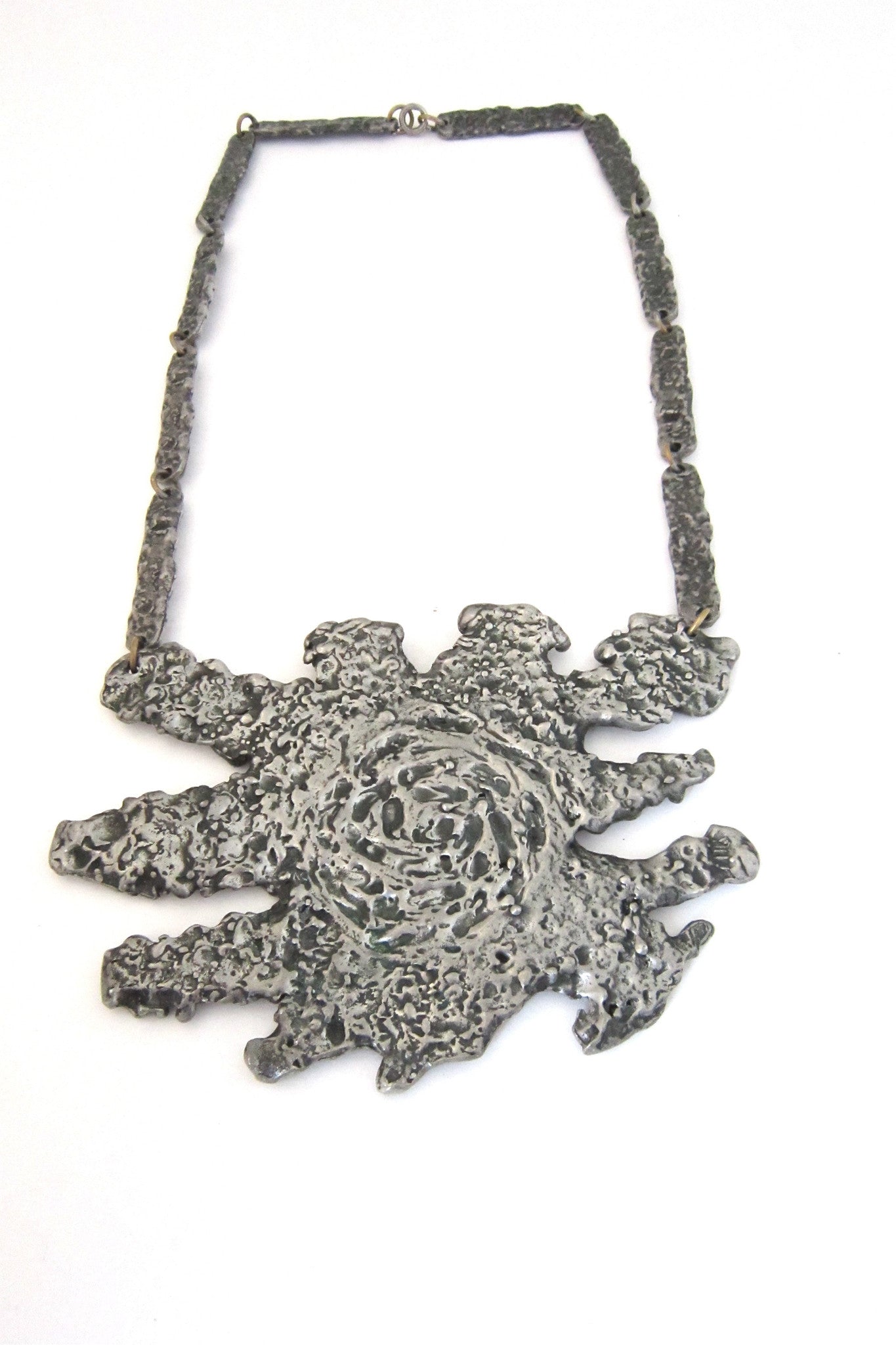 Robert Larin Canada vintage massive pewter brutalist necklace