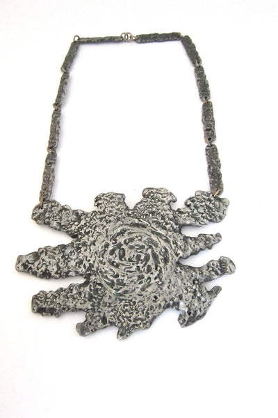 Robert Larin Canada vintage massive pewter brutalist necklace