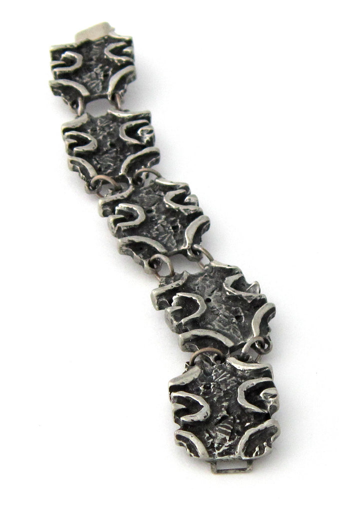 Robert Larin Canada vintage brutalist pewter panel link bracelet