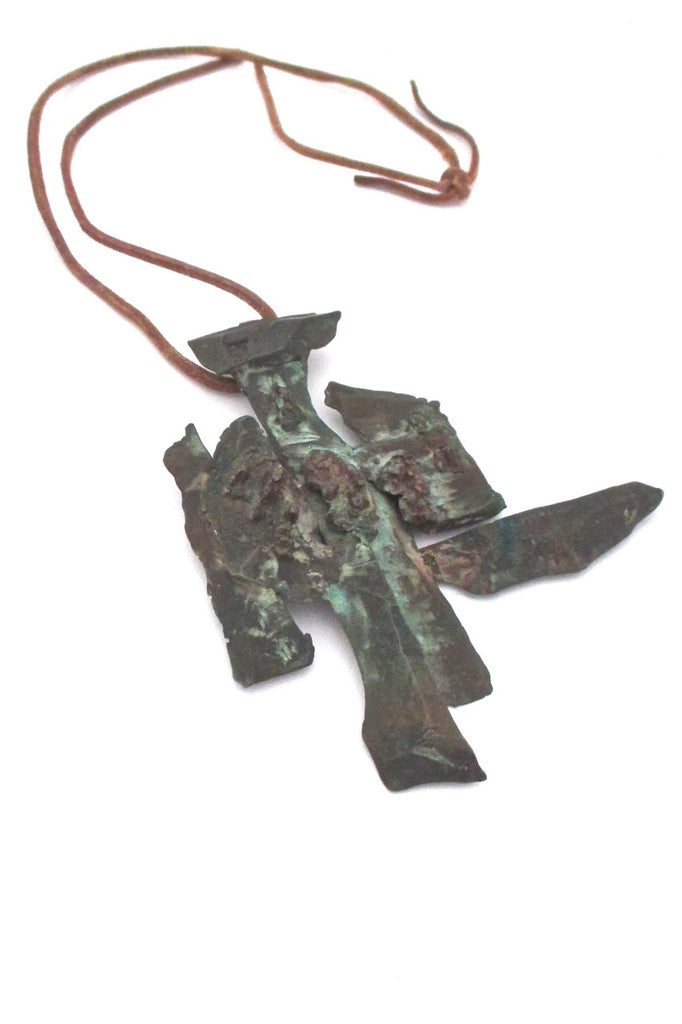 vintage modernist extra large bronze sculptural pendant necklace signed Rosenzweig