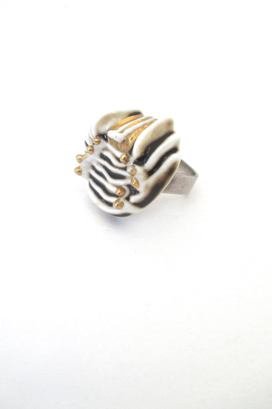 Royal Copenhagen Anton Michelsen Denmark Royal Bini large silver porcelain ring vintage Scandinavian Modernist jewelry