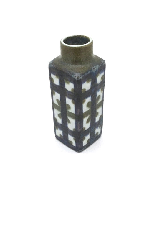 Royal Copenhagen Denmark vintage ceramic faience Baca geometric small pillar vase by Nils Thorsson Scandinavian Modern design
