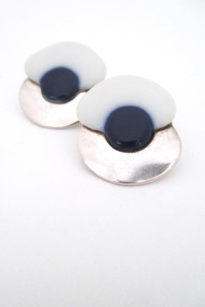 Royal Copenhagen Denmark vintage silver porcelain ear clips Scandinavian Modern