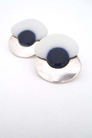 Royal Copenhagen Denmark vintage silver porcelain ear clips Scandinavian Modern