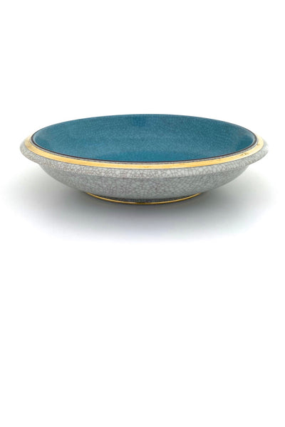 Royal Copenhagen Denmark vintage ceramic crackle bowl in turquoise Thorkild Olsen Scandinavian design