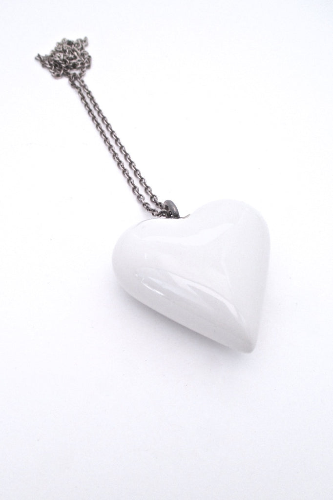 Royal Copenhagen Denmark vintage extra large Scandinavian Modern porcelain silver heart pendant necklace