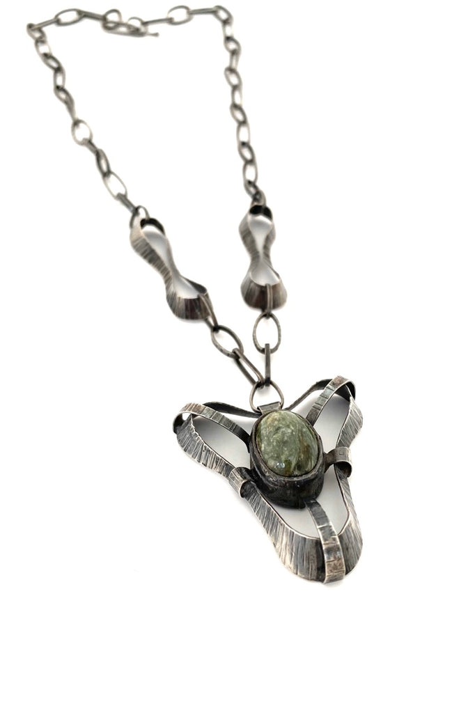 Rytosztuka Poland vintage textured silver natural stone brutalist pendant necklace Modernist jewelry design