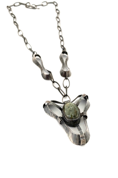 Rytosztuka Poland vintage textured silver natural stone brutalist pendant necklace Modernist jewelry design
