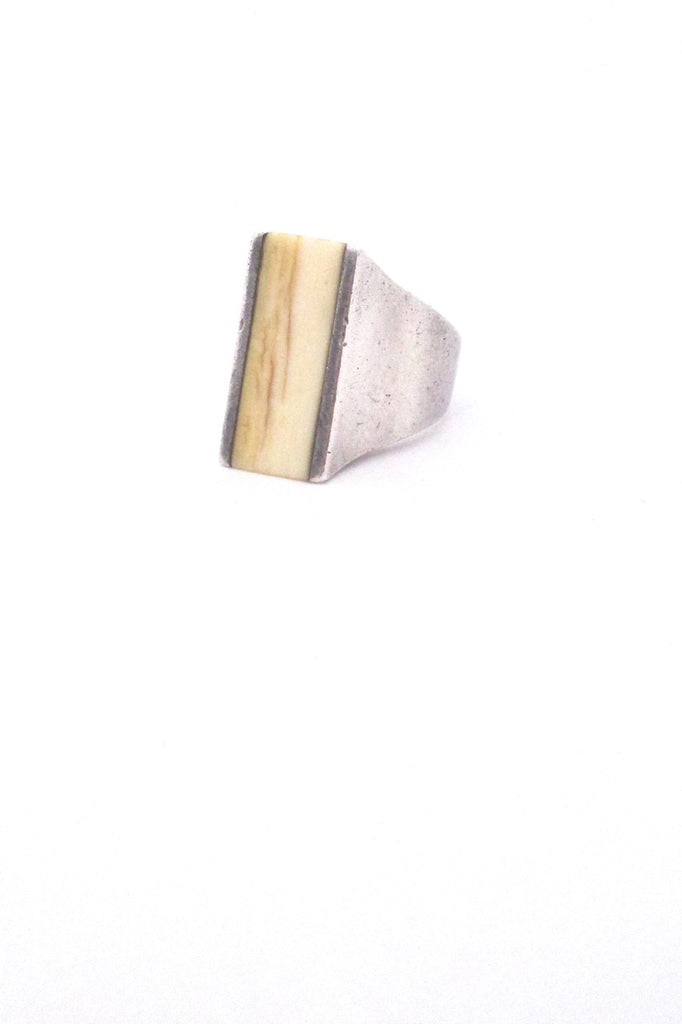 Joachim S'Paliu Spain heavy silver ivory ring vintage Modernist design jewelry