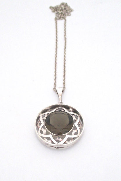 Kultaseppa Salovaara Finland vintage Modernist silver smoky quartz large pendant necklace