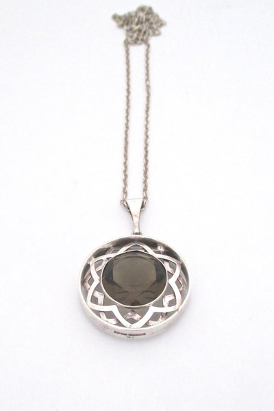 Kultaseppa Salovaara Finland vintage Modernist silver smoky quartz large pendant necklace