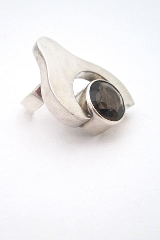 Salovaara Finland extra large vintage modernist ring in sterling silver and smoky quartz