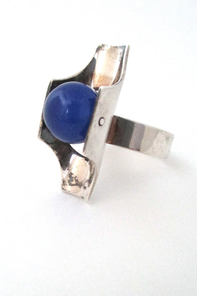 Kultaseppa Salovaara Finland vintage Scandinavian Modernist silver & blue sphere ring