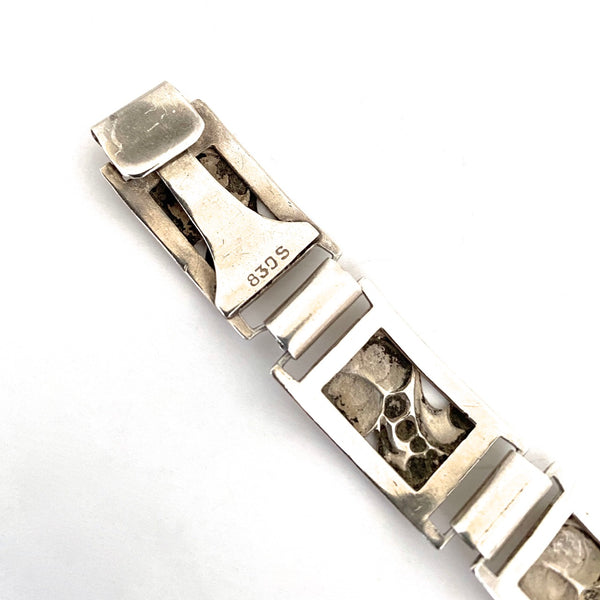 vintage Scandinavian silver panel link bracelet ~ leaf & berry motif