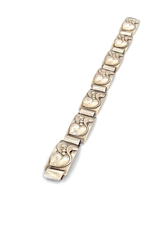 vintage Denmark 830 silver panel link bracelet leaf and berry motif Scandinavian design jewelry