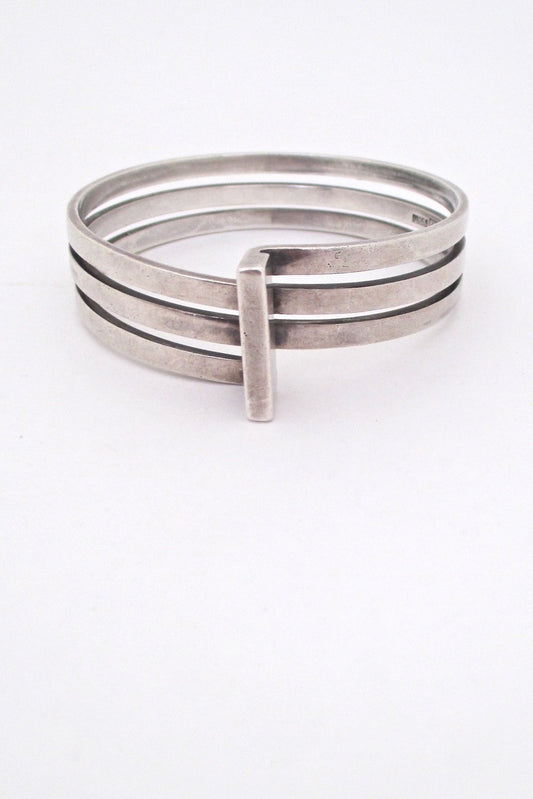Scandinavian heavy silver triple wrap bangle bracelet Scandinavian Modern design