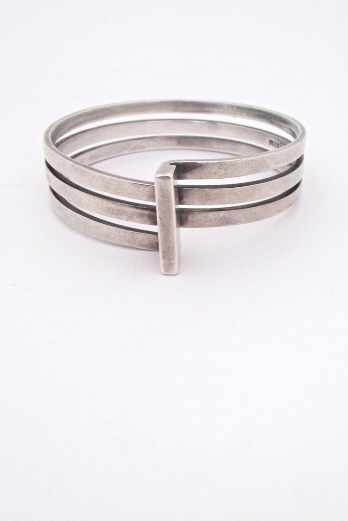Scandinavian heavy silver triple wrap bangle bracelet Scandinavian Modern design