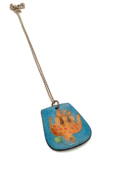 Perli Schibensky Scholz & Lammel Germany vintage matte enamel cloisonne pendant necklace peace bird Modernist jewelry design