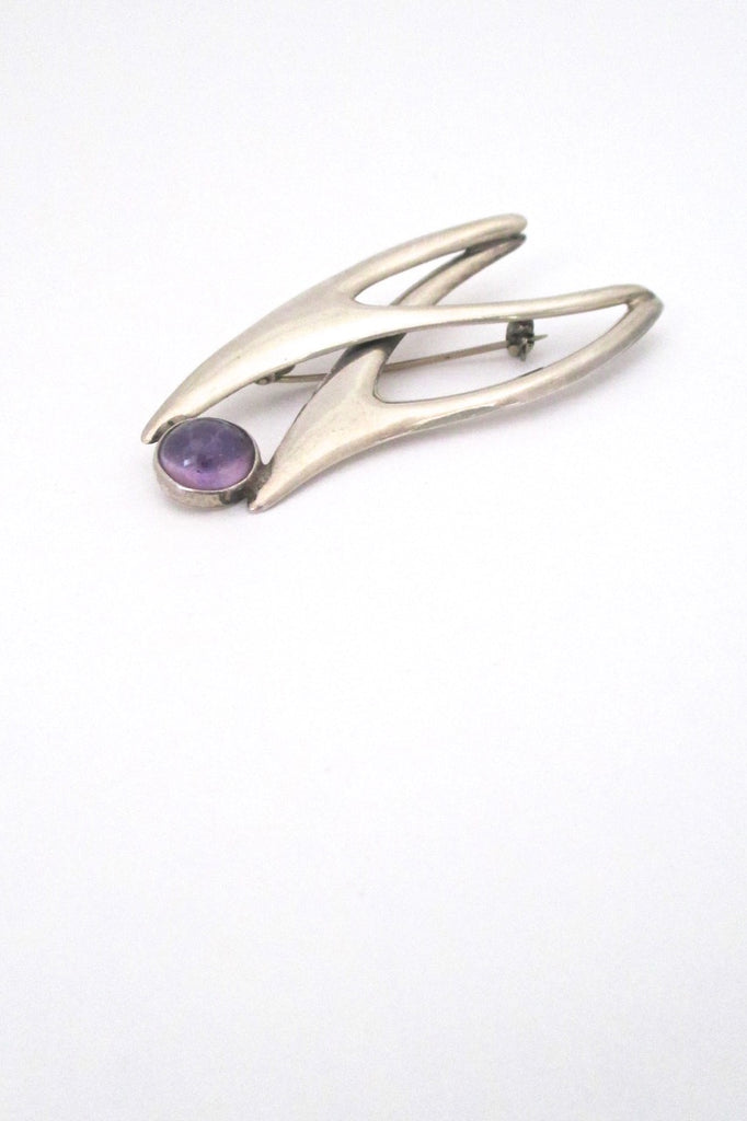detail Sigi Pineda Mexico vintage heavy silver amethyst biomorphic brooch