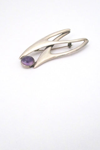 detail Sigi Pineda Mexico vintage heavy silver amethyst biomorphic brooch