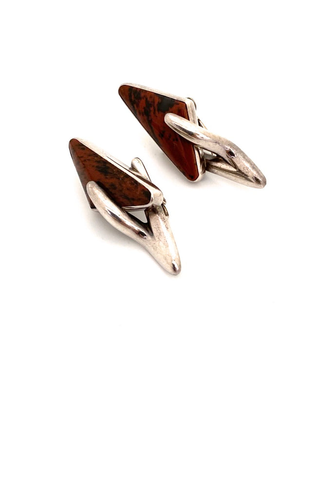 Sigi Pineda Taxco Mexico vintage silver jasper earrings Modernist jewelry design