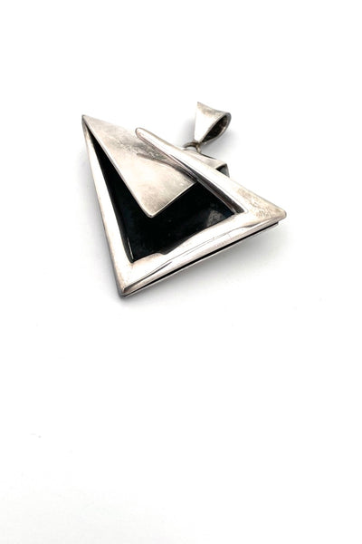 Sigi Pineda Taxco Mexico vintage heavy silver shadowbox pendant brooch Modernist jewelry design